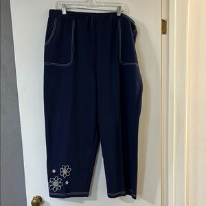 Alfred Dunner Navy Pants with Floral Embroidery
